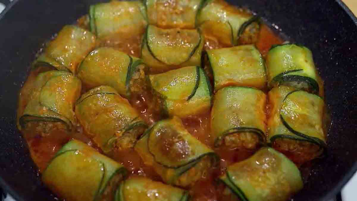 roulés de courgettes farcis à la viande hachée et au riz