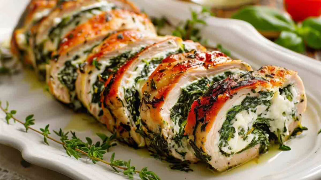 roulés de poulet au fromage et aux épinards