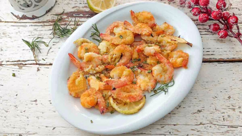 crevettes gratinées et marinées au citron