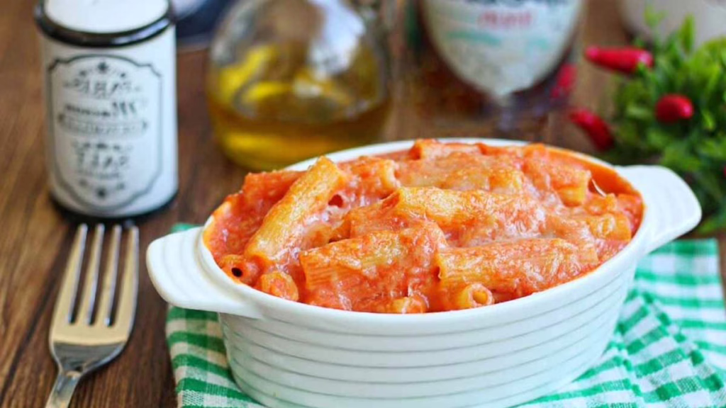 gratin de pâtes à la sauce tomate et béchamel