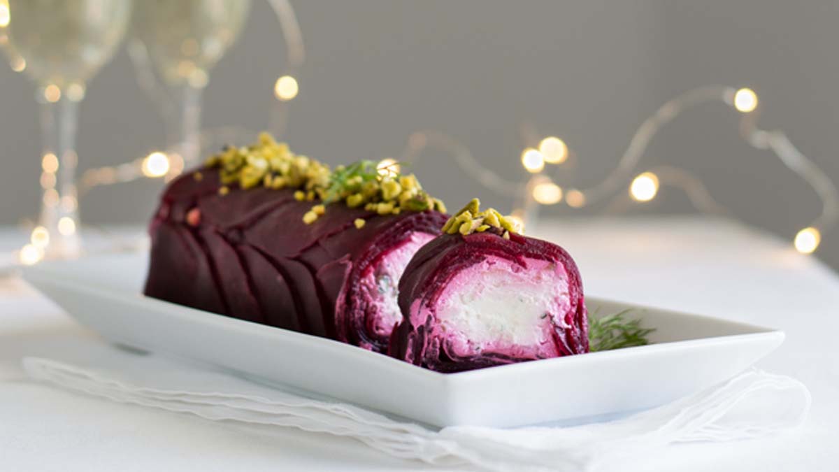 rouleau de betterave et fromage de chèvre