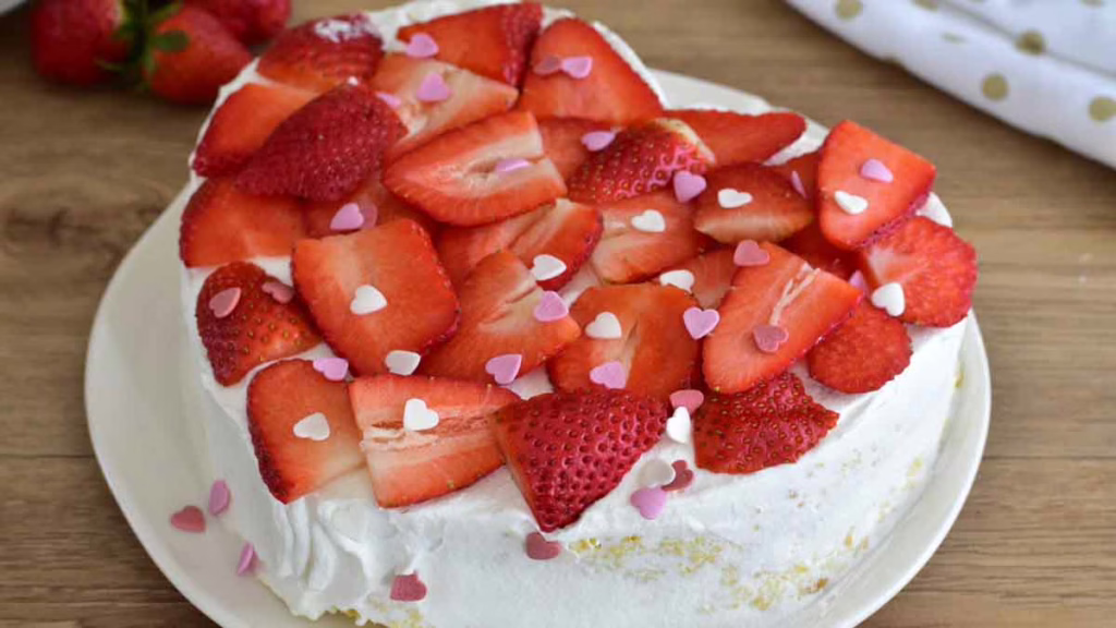 gâteau en forme de cœur aux fraises
