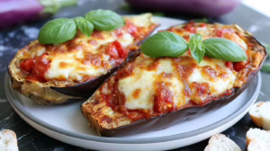 Aubergines farcies à la mozzarella filante cuites à la friteuse à air le dîner qui fait l'unanimité