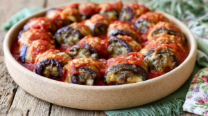 Roulés d'aubergines grillées à la viande et au fromage filant le plat du soir qui régale tout le monde