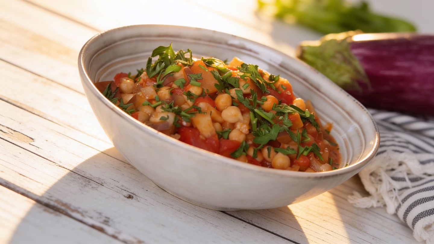 Aubergines et pois chiches à la tomate le plat végétarien qui régale sans effort