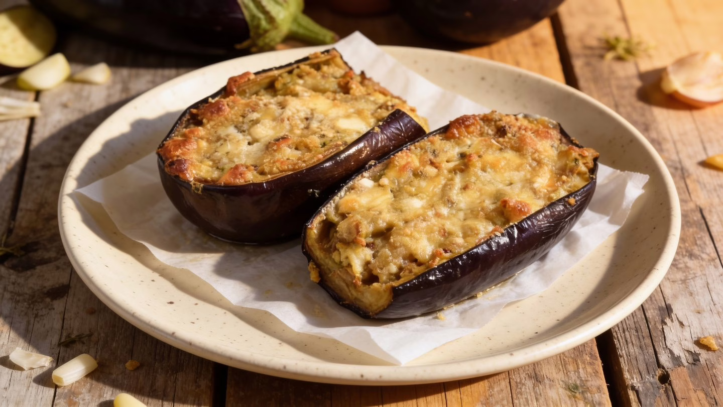 Aubergines farcies au pesto, le plat végétarien qui séduit tout le monde