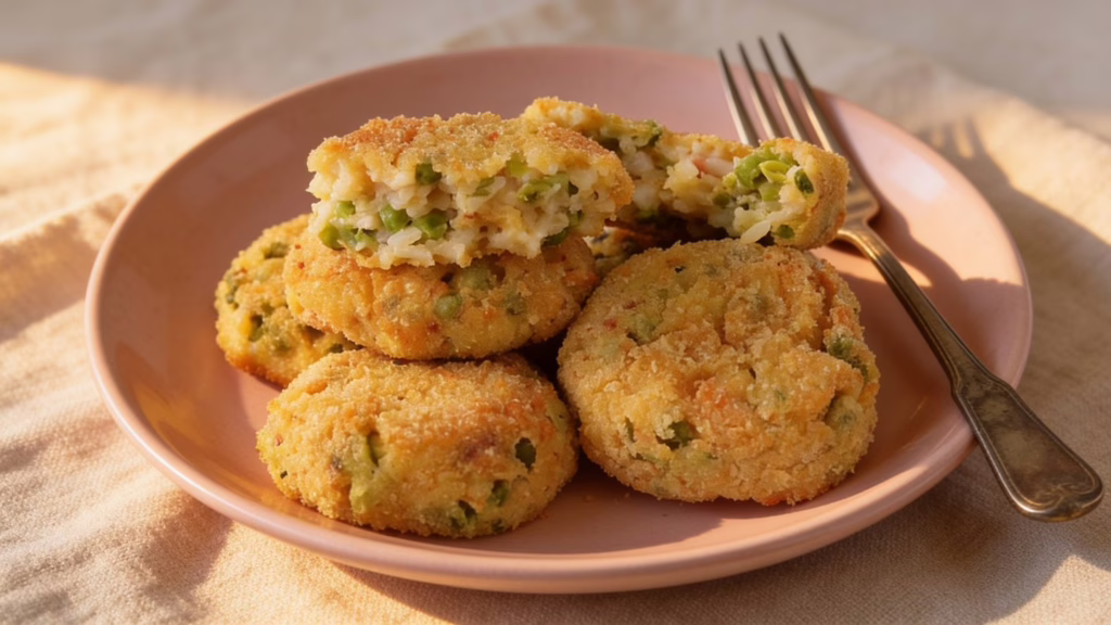 Boulettes de riz aux petits pois croustillantes et parfaites pour l'apéro
