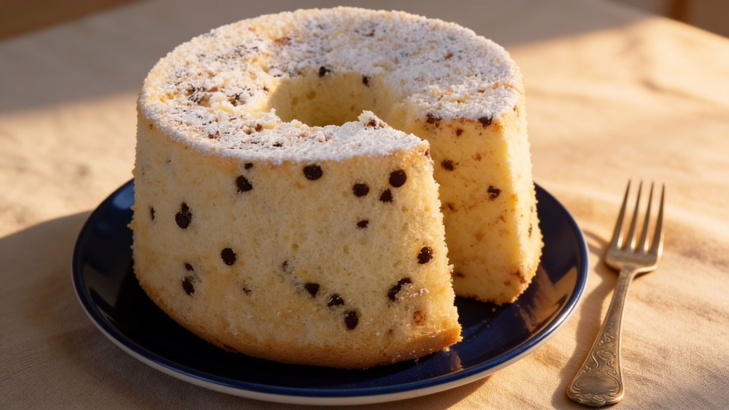 Chiffon cake à la stracciatella aérienne et légère, le gâteau du dimanche qui fait fondre tout le monde