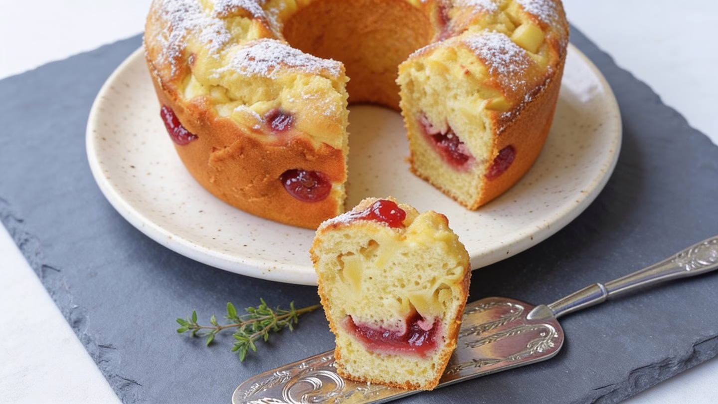 Gâteau nuage aux pommes et confiture moelleux et aérien pour un goûter irrésistible