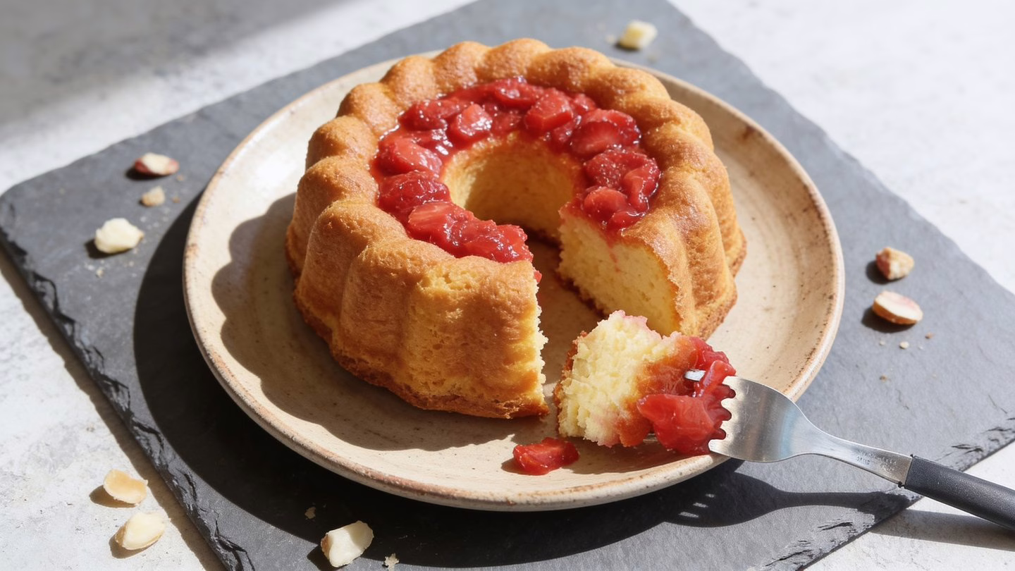 Gâteau soufflé aux fraises sans gluten aérien et crémeux avec seulement 4 ingrédients