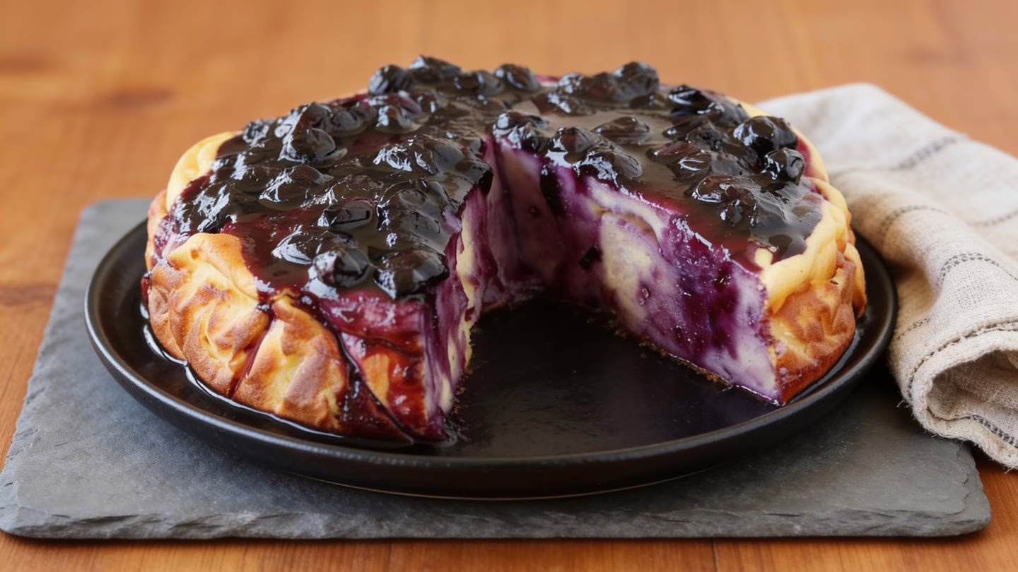 Gâteau soufflé aux myrtilles léger et fondant, le dessert du dimanche qui régale toute la famille