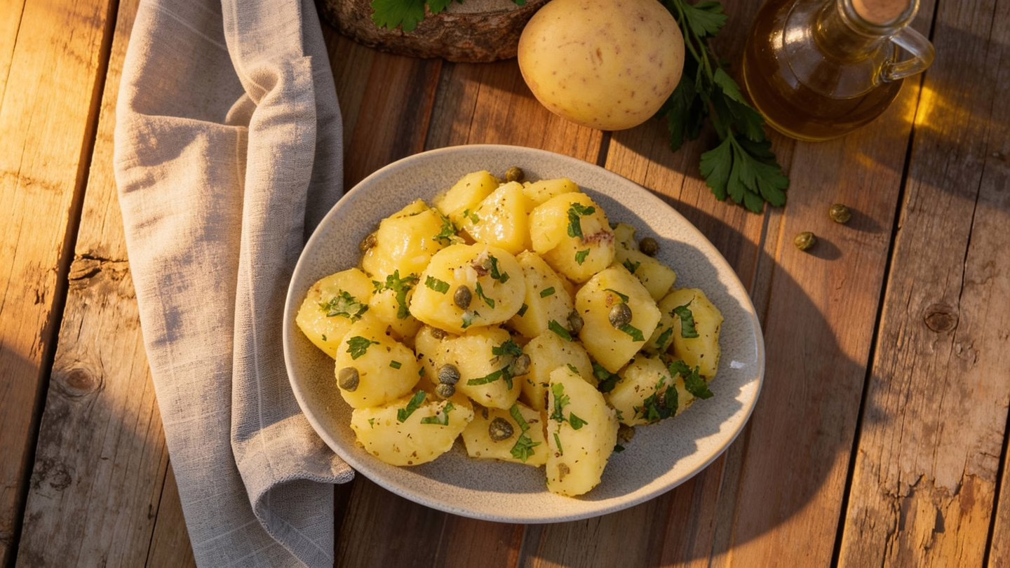 Salade de pommes de terre à la sardiniennes avec câpres et anchois le plat froid généreux qui revisite la tradition