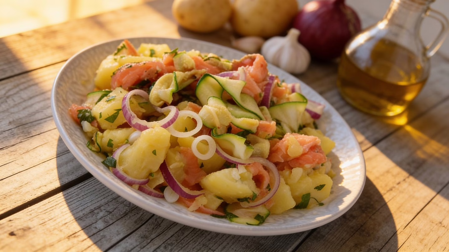 Salade de saumon courgettes et pommes de terre fraîche et rapide pour l'été