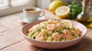 Couscous crevettes courgettes citron le premier plat d'été qu'on mange froid et qu'on adore