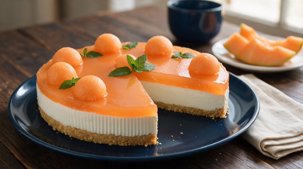 Gâteau froid au melon et yaourt grec plus léger qu'un cheesecake