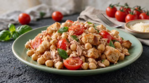 Salade de pois chiches estivale au thon et tomates cerises le plat unique parfait pour la plage