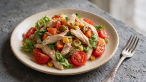 Salade de poulet fraîche et gourmande, idéale à emporter à la plage
